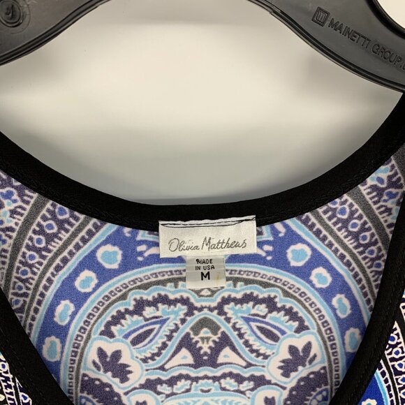 Olivia Matthews Dress Maxi Blue Black Printed Sleeveless Slit - Picture 3 of 10